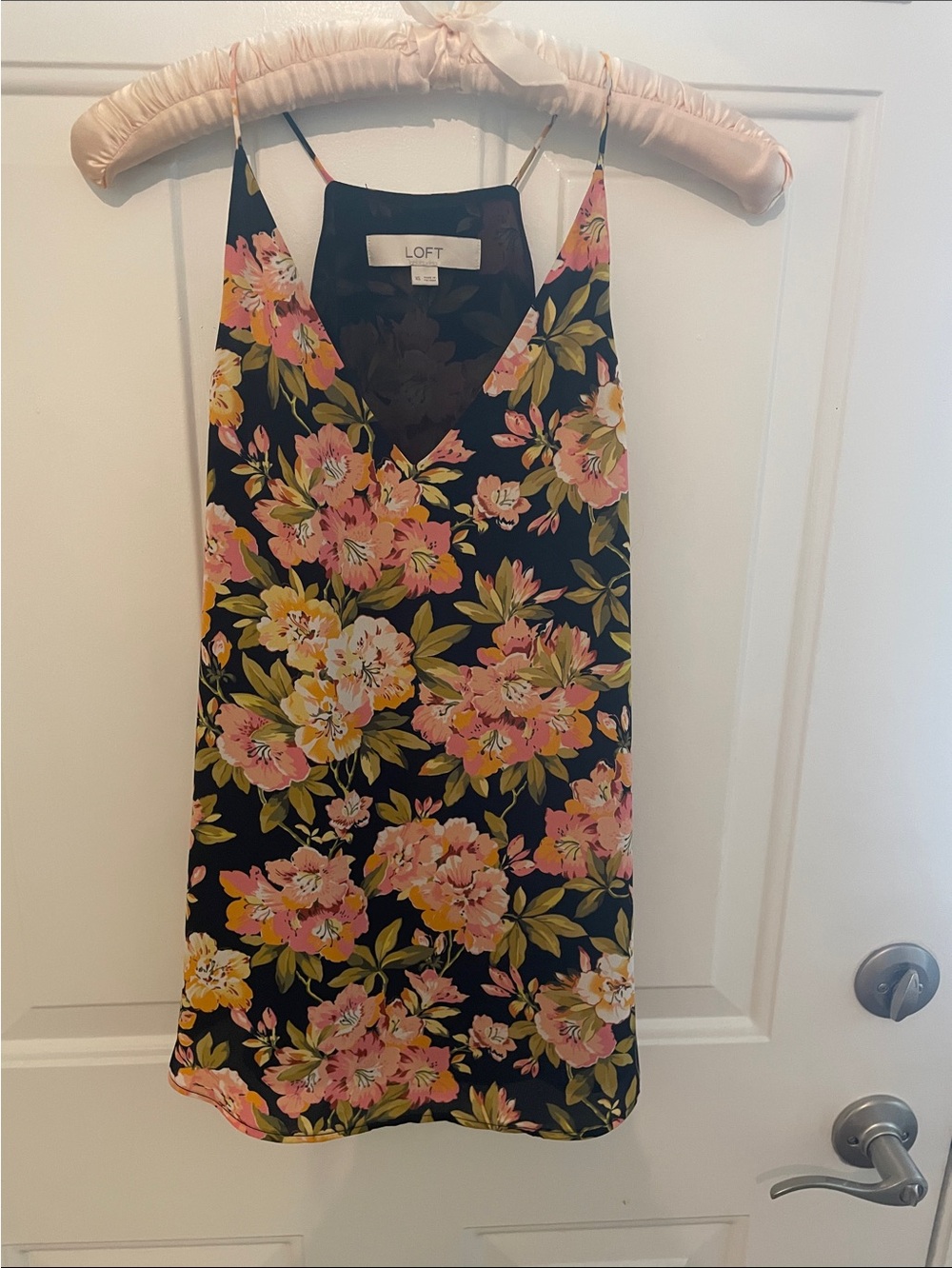 LOFT Black Floral V-Neck Spaghetti Strap Tank